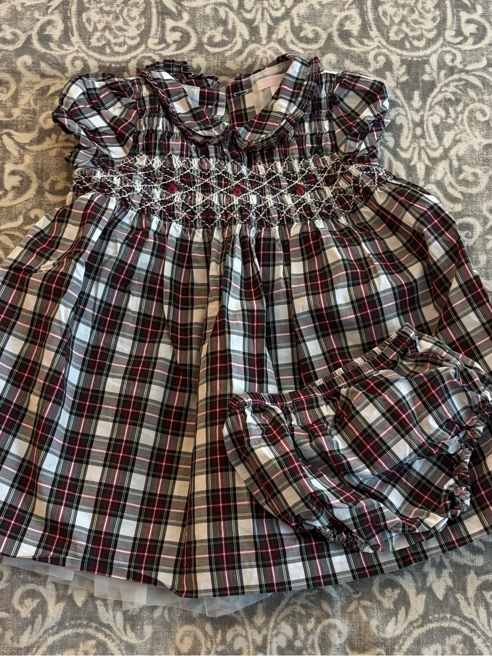Janie & Jack Girls Plaid Smocked Dress with Bloomers - Red & Black